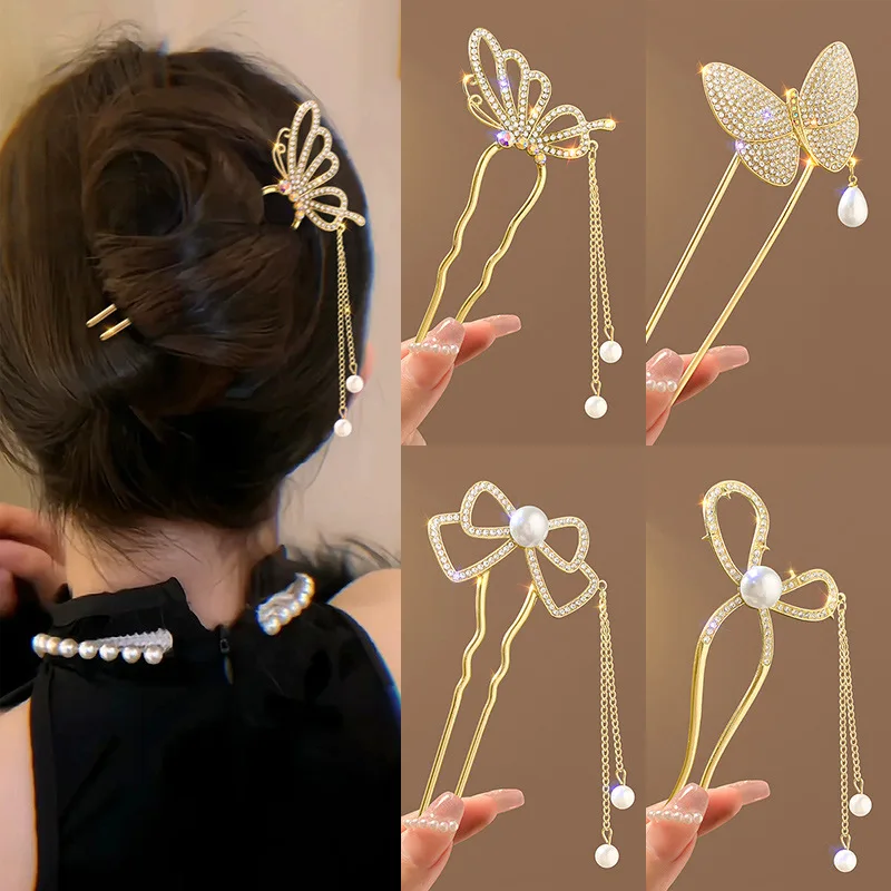 Hi Tech Accessories - Antique style pearl rhinestone high-end U-shaped