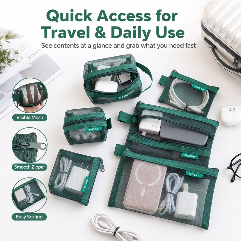 6PCS Portable Mesh Tech Access - огляд і ціна Tech Accessories Travel Bag