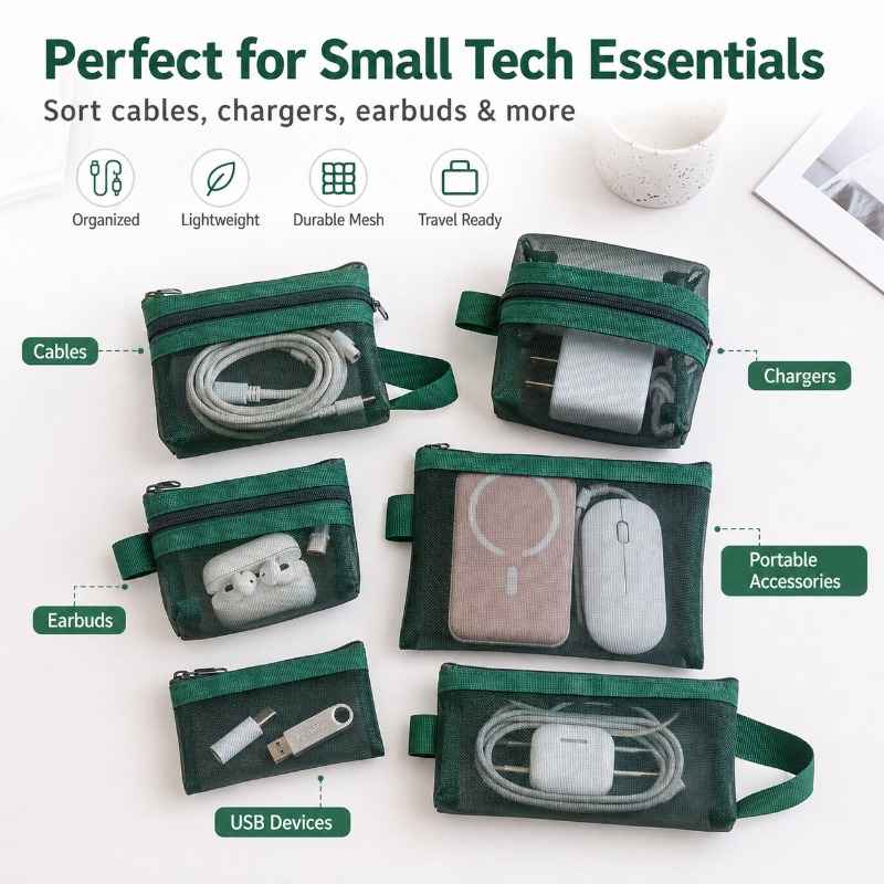 6PCS Portable Mesh Tech Access - огляд і ціна Tech Accessories Travel Bag