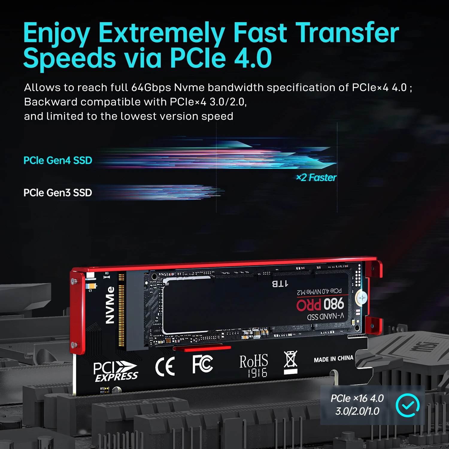 JEYI M.2 NVME To PCIE 4.0 X16  - огляд і ціна Samsung Ssd 990 Pro